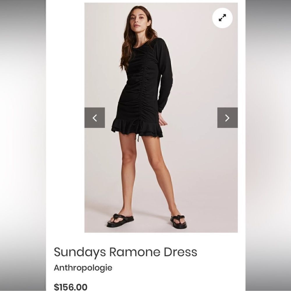 Anthropologie Sundays Ramone Black Ruched Mini Dress Size Medium, Long Sleeve - Picture 7 of 12